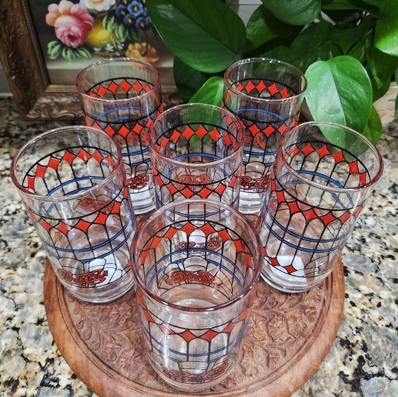 ✨️SET OF 6✨️ 1970s Vintage Pepsi Cola "Stained Glass" 16oz Tumblers - Picture 4 of 7